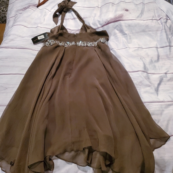 BCBG MaxAzria Brown Silk flouncy dress size 8 NWT - Picture 10 of 11